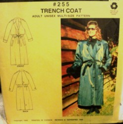 255 UNISEX ADULT RAGLAN TRENCH COAT, BELT PATTERN XS-XL 32-46''