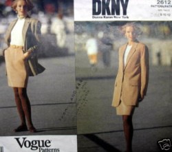 2612 VOGUE DONNA KARAN DK LONG 1 BUTTON JACKET, CONTOUR SKIRT PATTERN 8-12,14-18