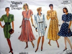 2704 VOGUE BUTTON TAPER- FLARE DRESS 3 LENGTHS PATTERN 12-16