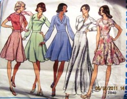2840 1970s INSET WAIST RAGLAN FLARE DRESS LENGTHS PATTERN 12
