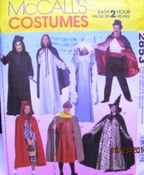 2853 2 HR WITCH, ROBIN HOOD, MAGICIAN, CAPE PATTERN ADLT/KID