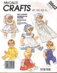 2862 MCCALLS SM, MD, LG 13"-18" BABY DOLL BONNETS, PANTIES, NITEWEAR, DRESS PATTERN uncut