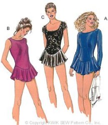 2932 KWIK SEW STRETCH LEOTARDS SLEEVES OR NOT, CIRCLE SKIRTS PATTERN XS-XL UNCUT