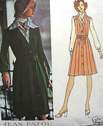 2937 Vogue PATOU 70s COAT-DRESS, V-JUMPER, SHIRT PATTERN 14 or 12 Choice