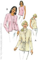 2948 Kwik Sew STRETCH KNIT CARDIGANS, BELT, SHELL TOPS PATTERN XS-XL uncut