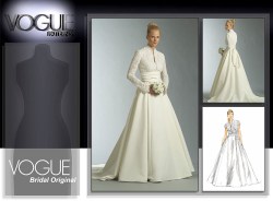 2979  VOGUE BRIDE LACY FLOOR DRESS SLEEVES OR NOT, TRAIN, SASH PATTERN 6-22 3 SIZES choice uncut