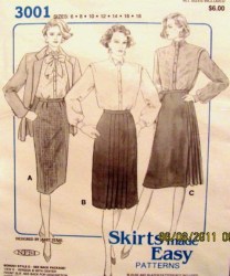 3001 4 STYLES STRT PLEAT SKIRTS MADE EASY NFSI PATTERN 6-18