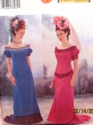 3011 BUTTERICK OFF SHOULDER SHORT SLEEVE  FLOOR DRESS, TRAIN HISTORIC PATTERN 6-10, 18-22 UNCUT