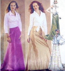 3031 MCCALLS SHORT WRAP TIED SHIRT, EVENING FLOOR SKIRT, TRAIN PATTERN 8-12,10-14