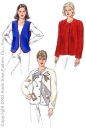 3116 KS CONTRAST LINED BUTTON JACKET,VEST APPLQ PATTERN XS-XL