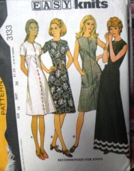 3133 McCalls 1972   EZ KNIT SS/ SLEEVELESS DRESS LENGTHS, BELT PATTERN 14 36B CUT