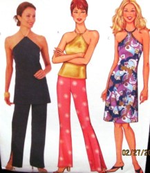 3156 STRETCH KNIT HALTER TOP,A-DRESS, PANTS PATTERN 8-24 3 SZS