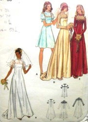 3164 1970s FIT FLARE YOKE LACY BRIDAL DRESS,TRAIN PATTERN 14