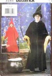 3184 BUTTERICK POTTERISH WIZARD ROBE,GOWN,HAT COSTUME PATTERN 12-16, 7-10