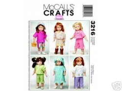602 3216 MCCALLS 18'' DOLL TOPS, PANTS, DRESS, HAT SUMMER CLOTHES PATTERN