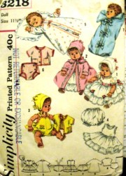 3218 SIMPLICITY 1960 11 1/2', 16" 'BABY DOLL BETSY WETSY, TINY TEARS WARDROBE PATTERN