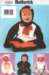 3265 BUTTERICK BABE PENGUIN, GINGERBREAD, CAT, LAMB COSTUME PATTERN NB-XL