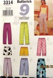 3314  BUTTERICK 9 EZ PANTS, SHORTS, CAPRIS, KNIT CAMI TOP PATTERN 6-14 or Lg=XL Uncut Choice
