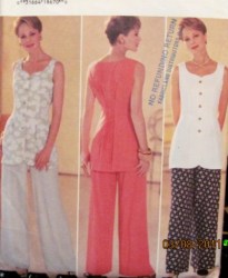 3316 BUTTERICK SO EZ LOOSE SLEEVELESS BACK TIED TOP, WIDE PANTS PATTERN 14-18