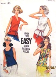 3318 1970S SEMI FIT SLEEVELESS OVERBLOUSE 2 PC EZ PATTERN 14 36''