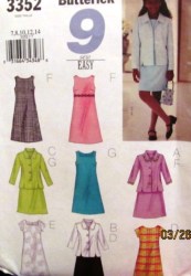 3352 GIRLS 9 EZ SS OR NOT DRESS,JACKET PATTERN 8 1/2-16 1/2
