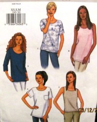 3383  BUTTERICK SO EZ PULLOVER TOP SLEEVES OR NOT, LENGTHS PATTERN XS-M UNCUT