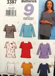 3387 9 EZ SQ NECK SS-LS CUTE TOPS LENGTHS PATTERN XS-M,L-XL