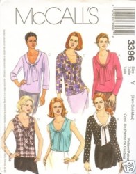 3396 McCalls COLLAR TOPS SLEEVES OR NOT PATTERN XS-M,  LG-XL choice uncut