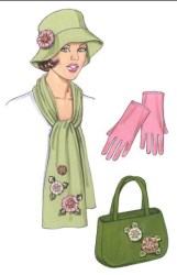3397 BUCKET HAT, PANEL BAG, OBLONG SHAWL, GLOVES,FLOWERS PATTERN