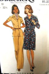 3435 Butterick 70s SS-LS COLLAR TOP,  BELT, SKIRT, PANTS PATTERN  10 uncut