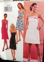 3446 Butterick EZ CLOSE FIT SHORTER STRAPLESS A-DRESS, BELT PATTERN 18-22 uncut