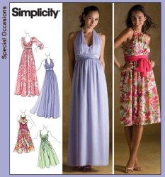 3502 SIMPLICITY EVENING EMPIRE FLARE GOWN LENGTHS, SASH PATTERN 14-22 UNCUT