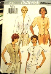 3510 Butterick  EZ SEMI FIT CAP-LS SHAPED BUTTON TOP PATTERN 6-10 or  12-16,18-22 choice uncut