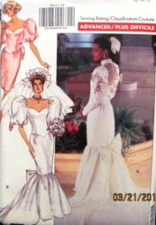 3511 Butterick BRIDES/ MAID DROP WAIST BACK BOW DRESS LENGTHS 1988 PATTERN 6-10 UNCUT 