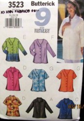 3523 BUTTERICK EZ 9 BUTTON SS-LS V TOPS PATTERN 8-12, 14-18, 20-24 UNCUT choice