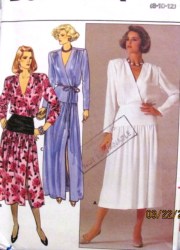 3526 1985 WRAP BODICE YOKE FLARE LS DRESS 3 LENGTHS PATTERN 8-12
