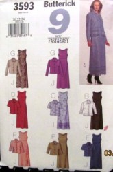3593  Butterick 9 EZ SHORTER JACKETS, LONG A-DRESSES PATTERN 20-24 or 8-12 Uncut Choice