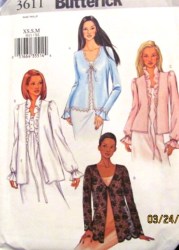 3611 Butterick EZ LUXURIOUS TIE FRONT BED JACKETS PATTERN XS-M uncut