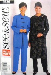 3626 MANDARIN TUNIC TOP, TAPER PANTS EZ PATTERN 8-12,14-18