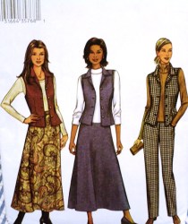 3653 EZ BUTTON VEST,LONG FLARE SKIRT,PANTS PATTERN 6-22 3 SIZES