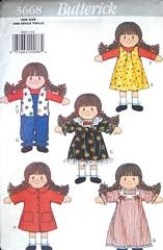 3668 BUTTERICK 11.5'' DOLLIES, REMOVABLE CLOTHES, CARRYING CASE PATTERN UNCUT
