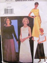 3670 BUTTERICK  EZ SLEEVES OR NOT TOP,  BELT,  LONG FLARE SKIRT PATTERN 8-12, 20-24 CHOICE