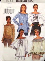 3732 EZ PULLOVR OFF SHLDR PEASANT GYPSY POET LS TOP PATTERN XS-M