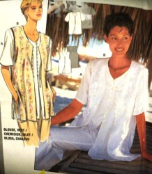 3745 BURDA SS BLOUSE, LONG VEST PATTERN 8-18