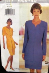 3749 Butterick EZ FRONT SLIT STRAIGHT SS-LS DRESS PATTERN 6-10,12-16,18-22 choice uncut