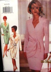 3759 EZ BUTTERICK MOCK WRAP LS DRESS, TUNIC, SKIRT PATTERN 12-16  UNCUT