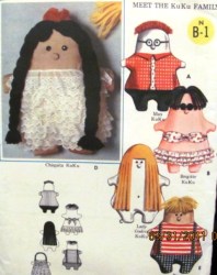 3760 BUTTERICK KUKU 16'' GODIVA MAX CHIQUITA FAMILY STUFFED DOLLS, CLOTHES 1964 PATTERN