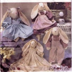 3760 5694 25''-,14'' COUNTRY BUNNY DOLLS, CLOTHES PATTERN