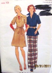 3763 SS A-LINE CUFF DRESS, TOP,BELT, PANTS 70S PATTERN 10