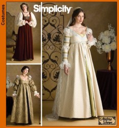3812 SIMPLICITY RENAISSANCE LO CUT GOWN, POWER SLEEVES, CAP PATTERN 4-8